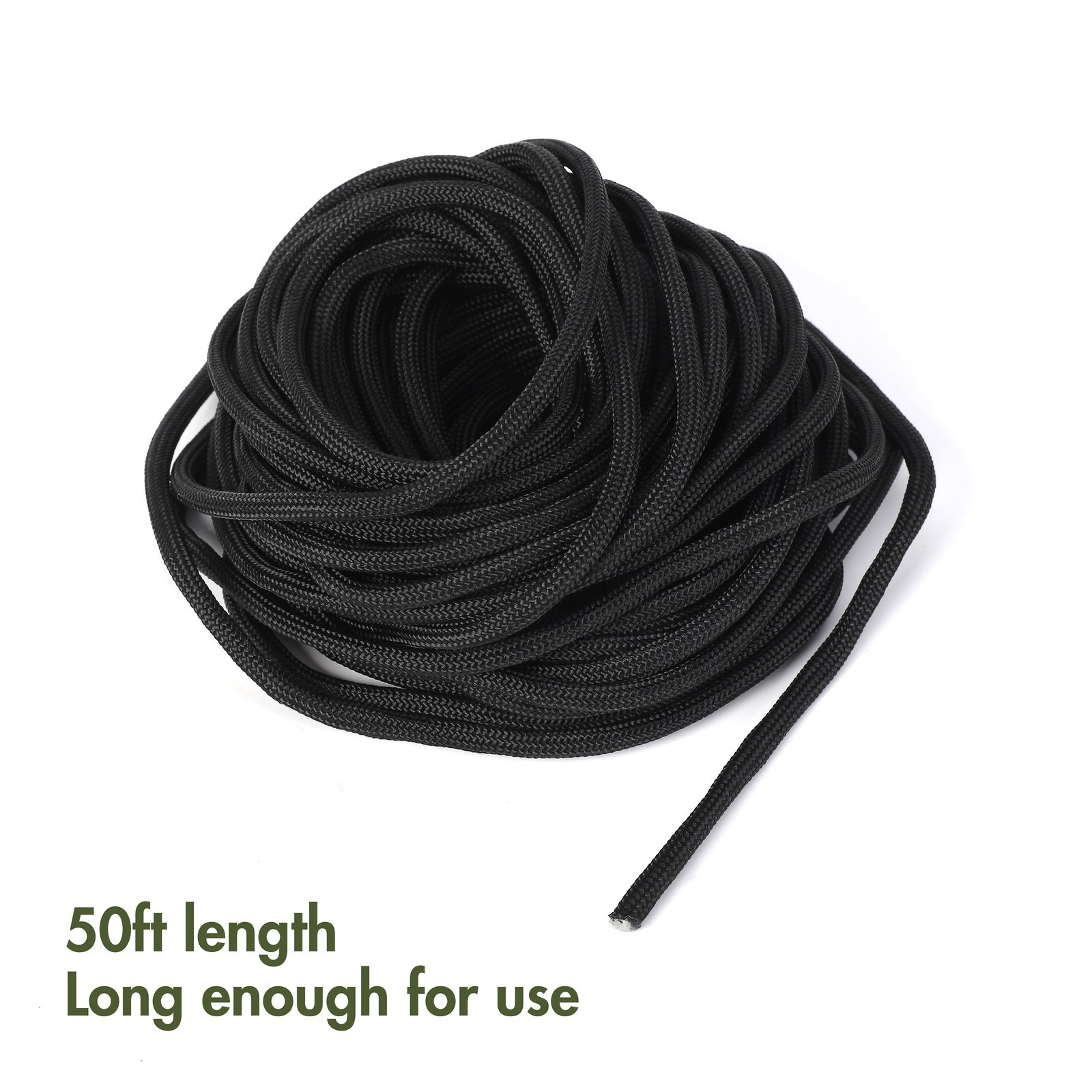 50 Foot 1100lbs Paracord Rope 100% Polyester Durability Flexibility Black