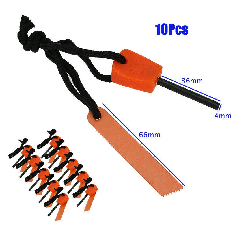 10-200PCS Emergency Flint Fire Starter Rod Lighter Magnesium Camping Tool Kits
