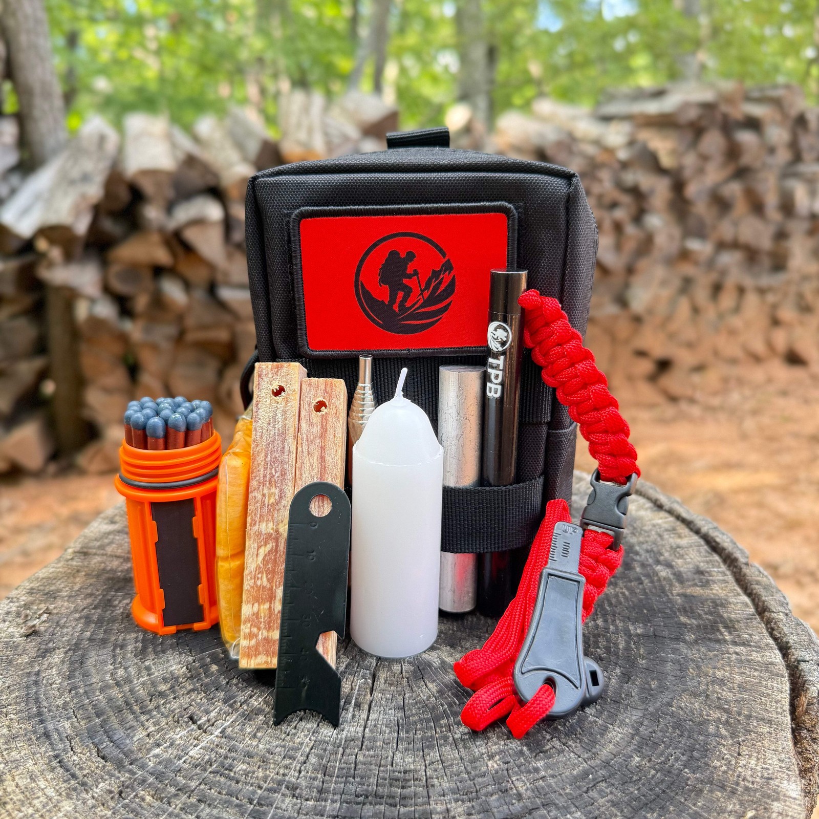 Fire Starter Kit – Camping, Hiking, Emergency – Ferro Rod, Matches, MOLLE Pouch