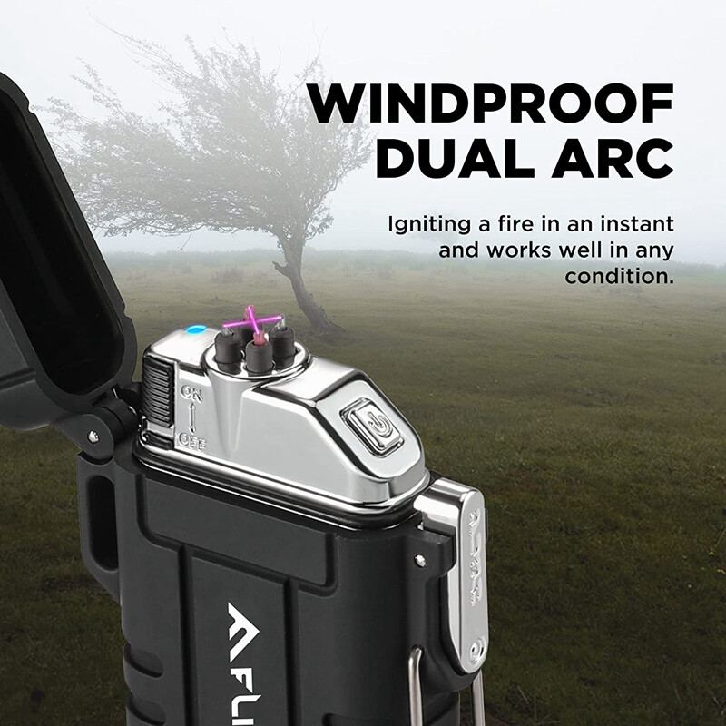 Flissa 2PC Survival Lighter Set Outdoor Windproof Flameless Dual Arc Lighter Set