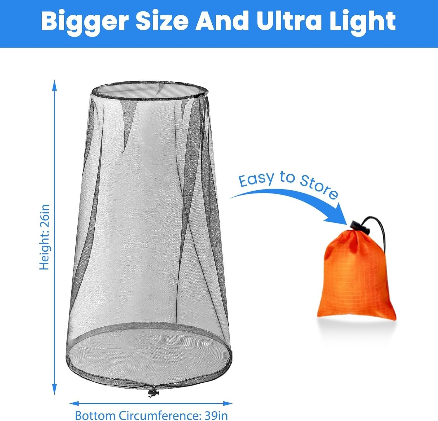 2 Pack Mosquito Head Nets for Hats Ultra Large Breathable Bug Net for Camping