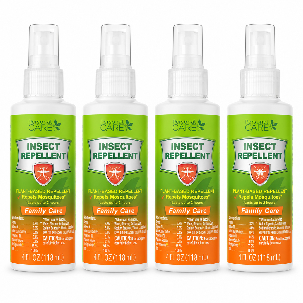 Personal Care Insect Repellent Spray 4 oz x 4 Bottles Plant Based Mosquito