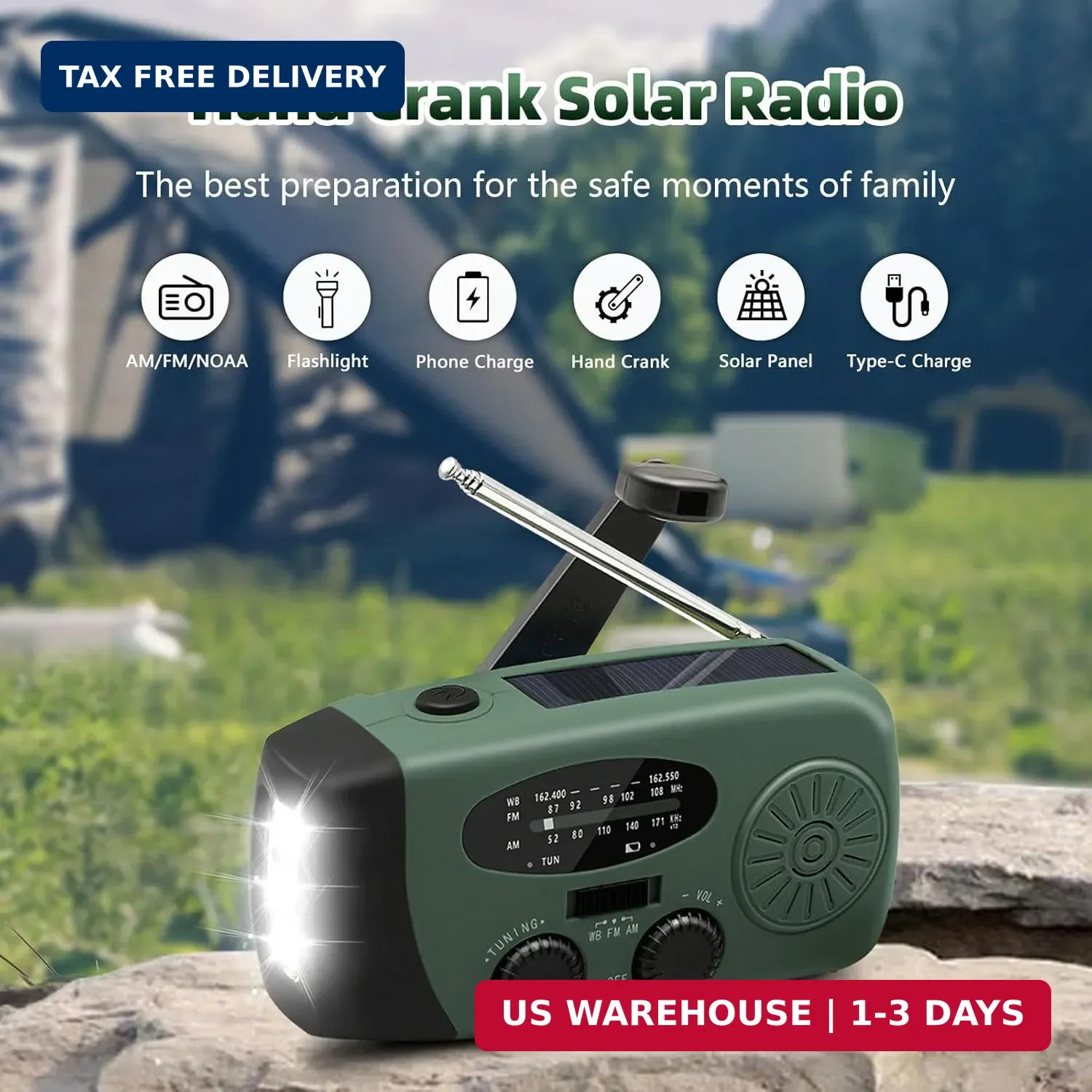 WVL 7400mWh Emergency Weather Radio, Portable Solar Hand Crank Radio AM/FM/NOAA,