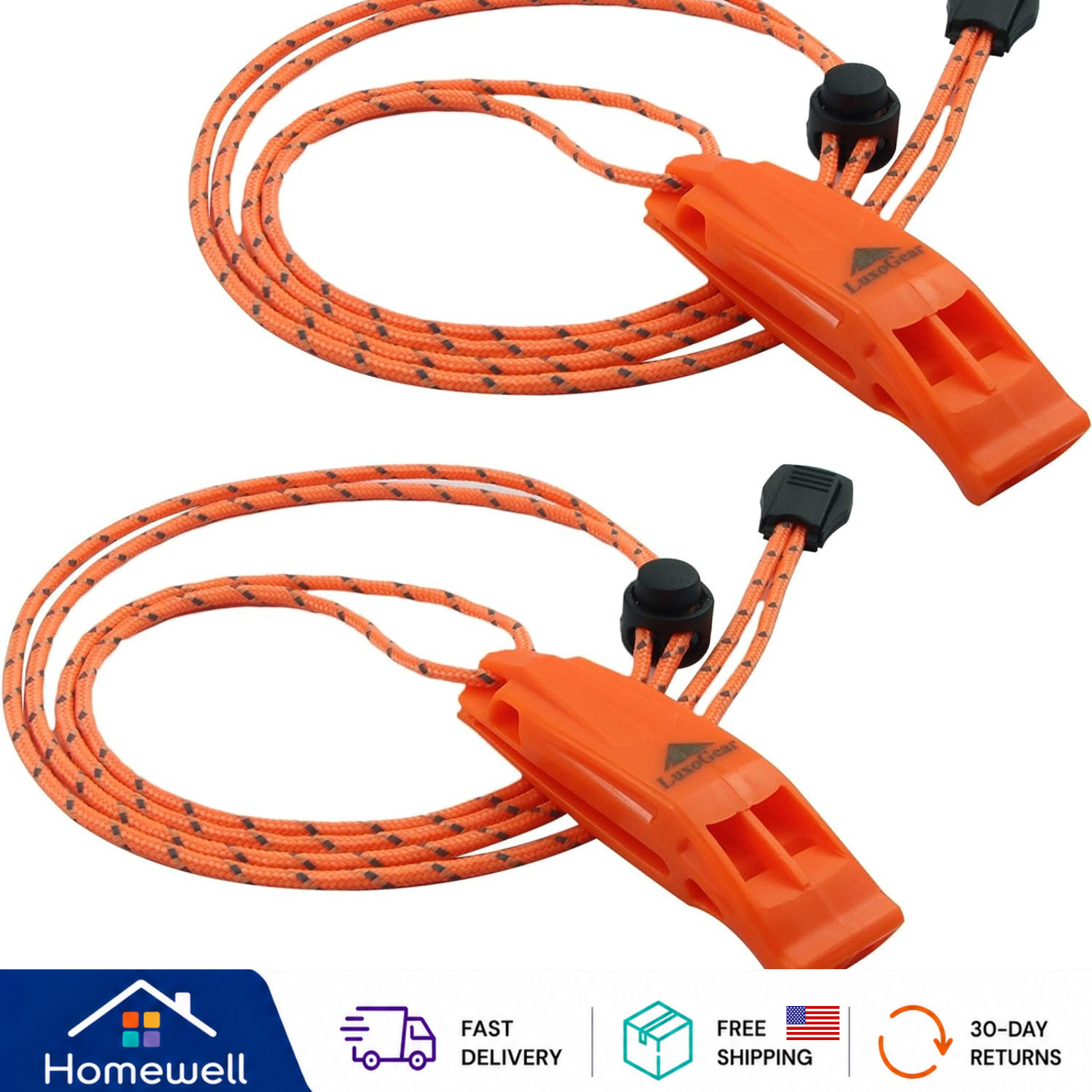 LuxoGear Emergency Whistles with Lanyard Safety Whistle Survival Shrill Loud