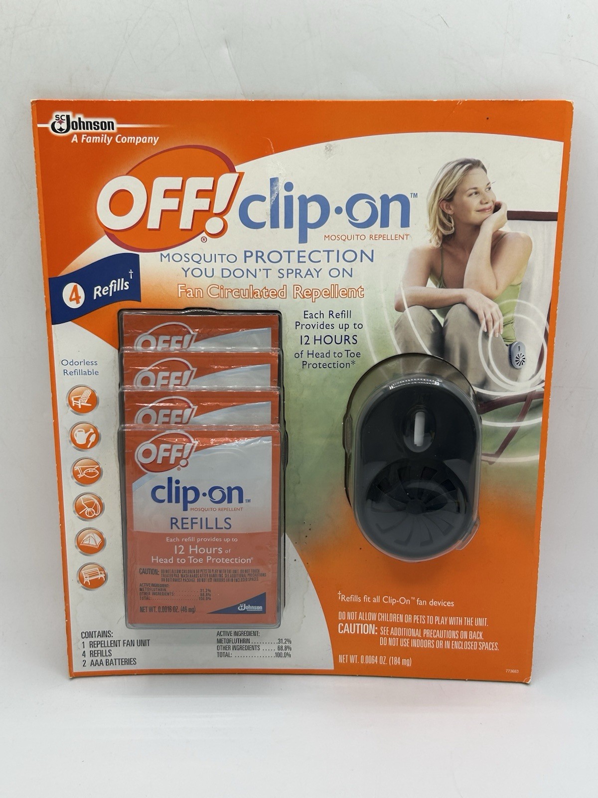 Brand New Off! Clip On Mosquito Fan Circulated Repellent 1 Unit + 4 Refills