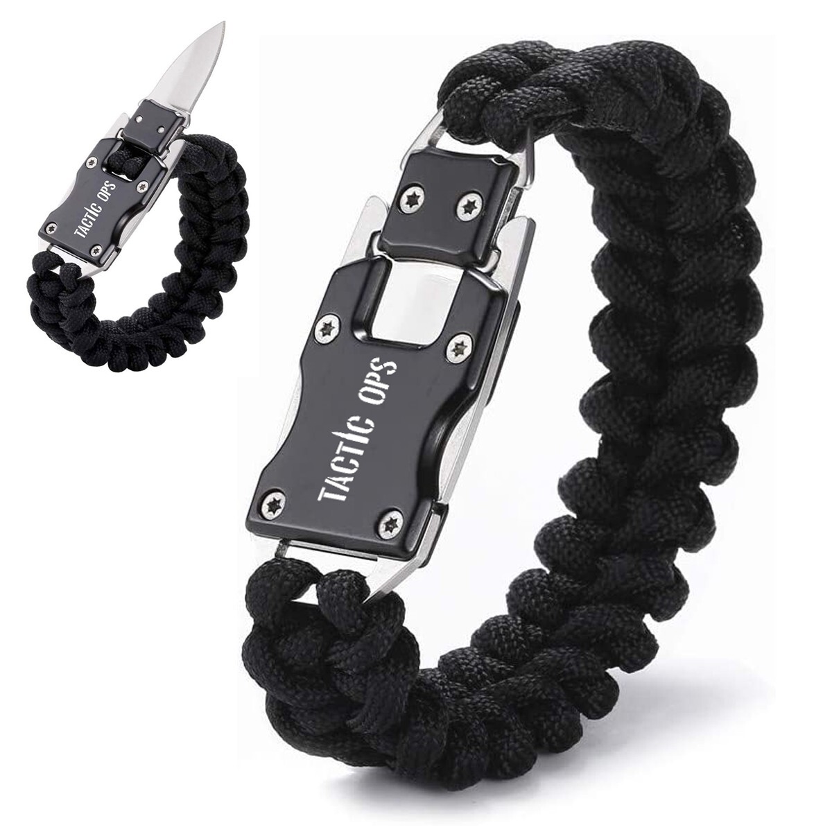 Mini Folding Paracord Knife Bracelet – Every Day Carry EDC (Black)