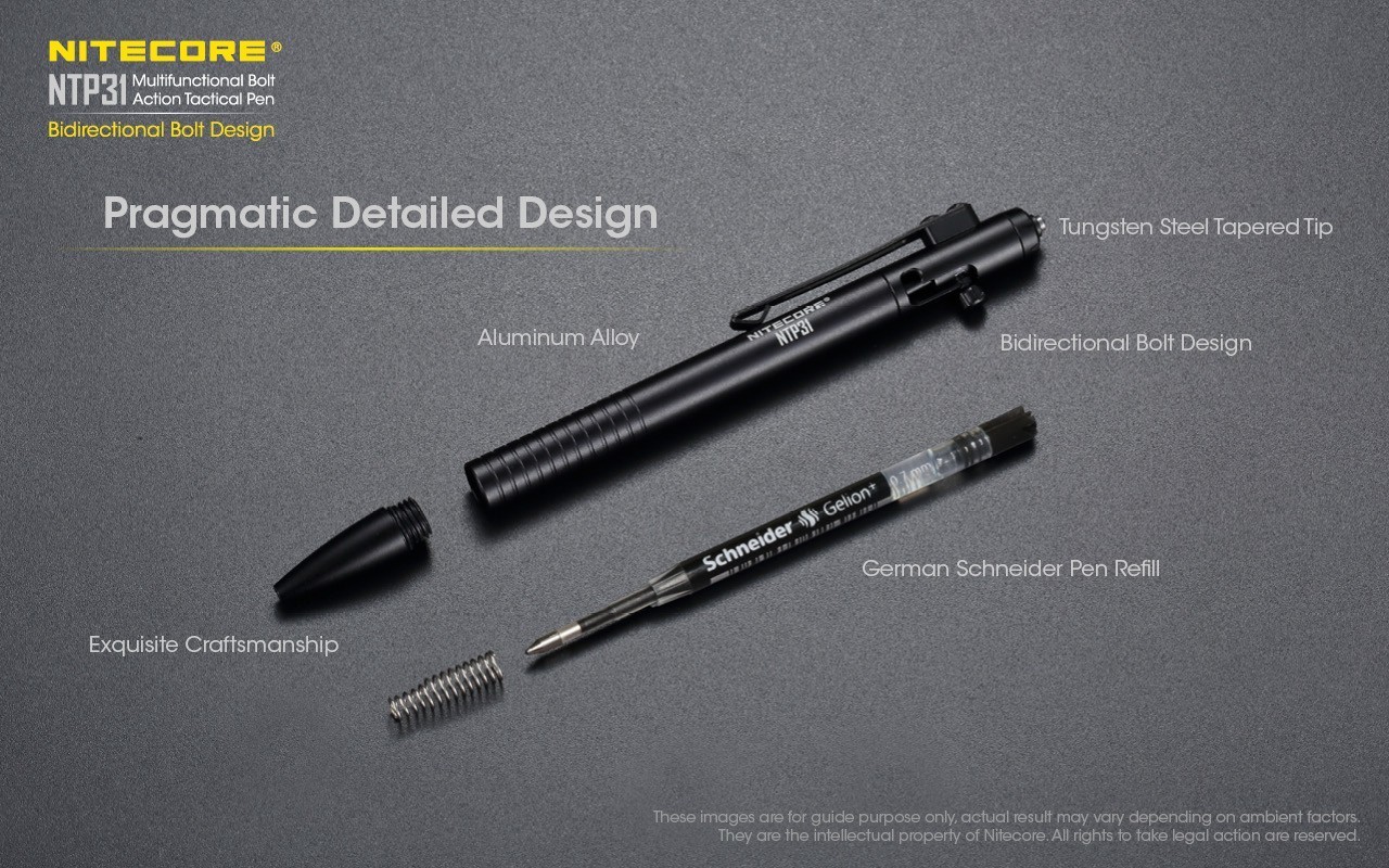 NITECORE NTP31 Bolt Action Aluminum Alloy Tactical Pen W/ Tungsten Glass Breaker