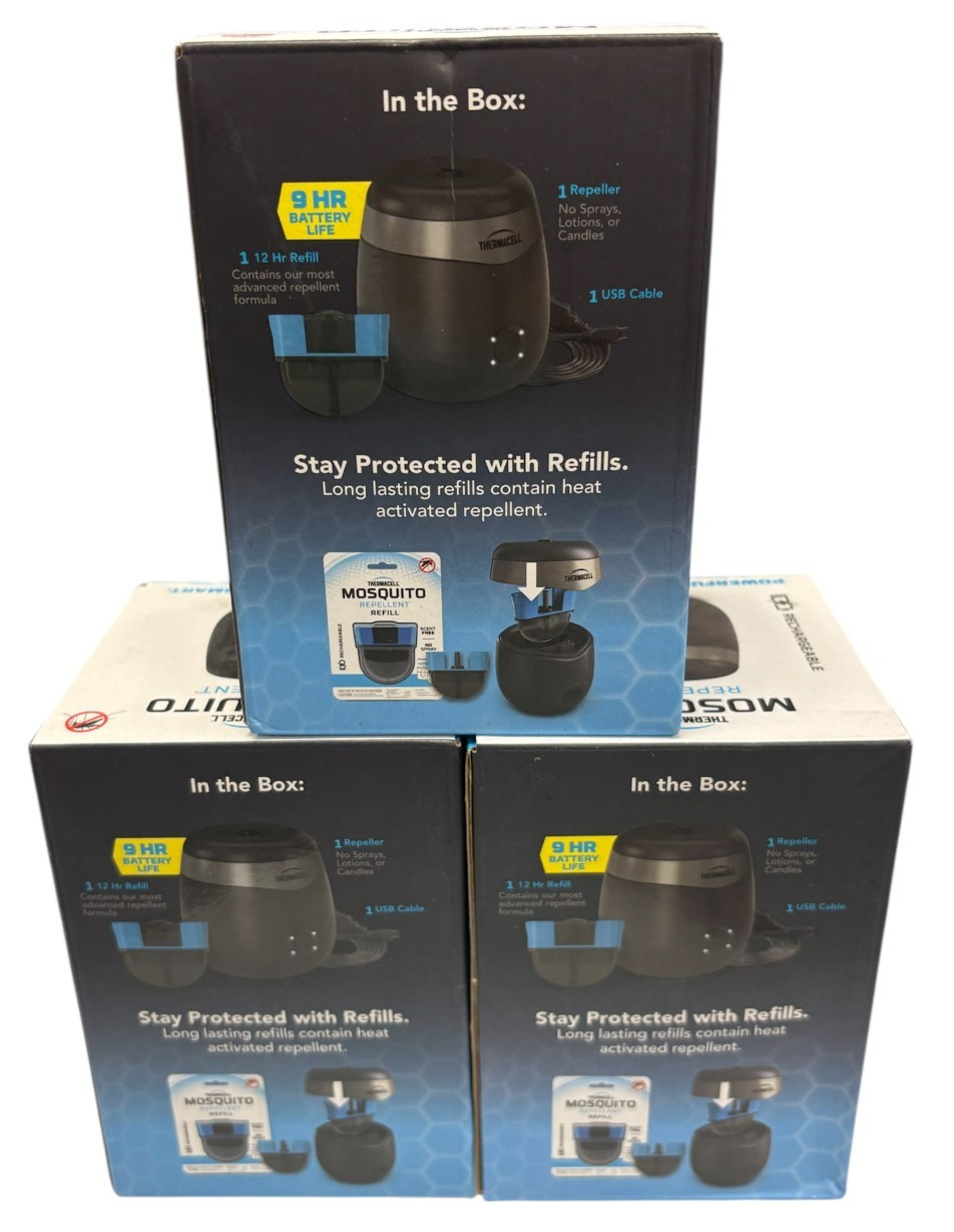 LOT OF 3-Thermacell E-90 Mosquito Repellent E-Series Rechargeable Repeller