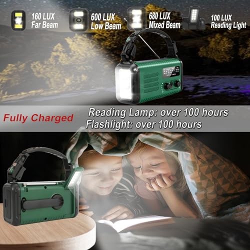 NOAA Weather Radio, 20000mAh/ 74000mWh Hand Crank Radio, Solar Battery Green