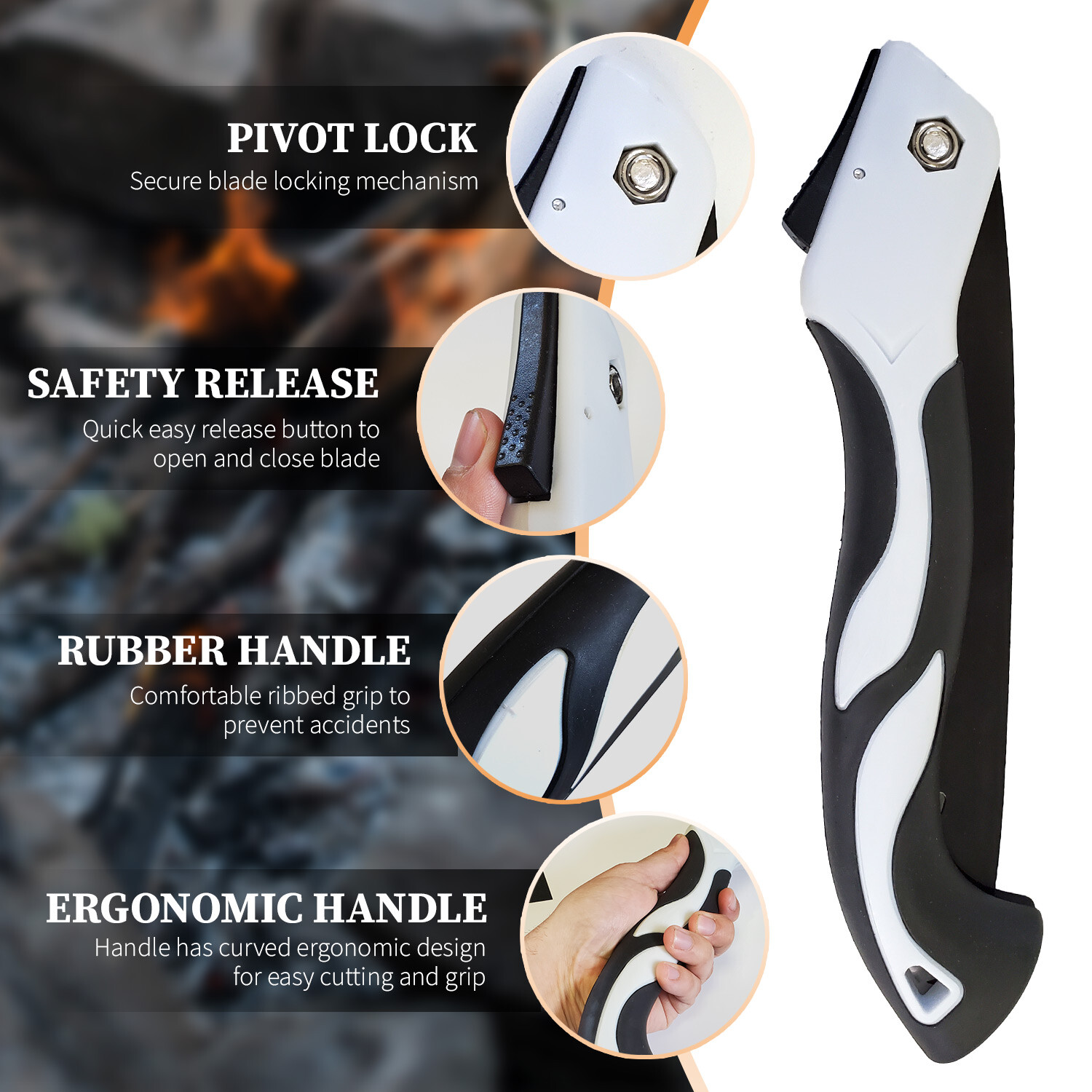 Sirius Survival 8 Inch SK5 Carbon Steel Blade Folding Hand Saw – White/Black