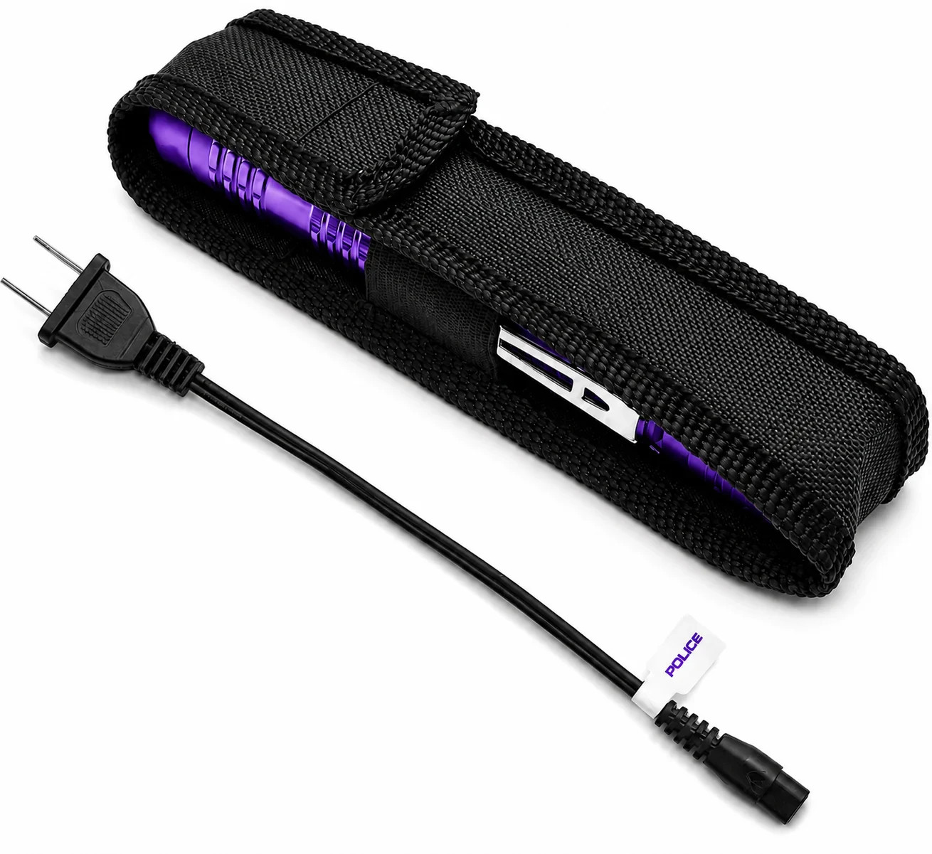 POLICE Stun Gun M12 Metal Self Defense Rechargeable LED Flashlight Purple