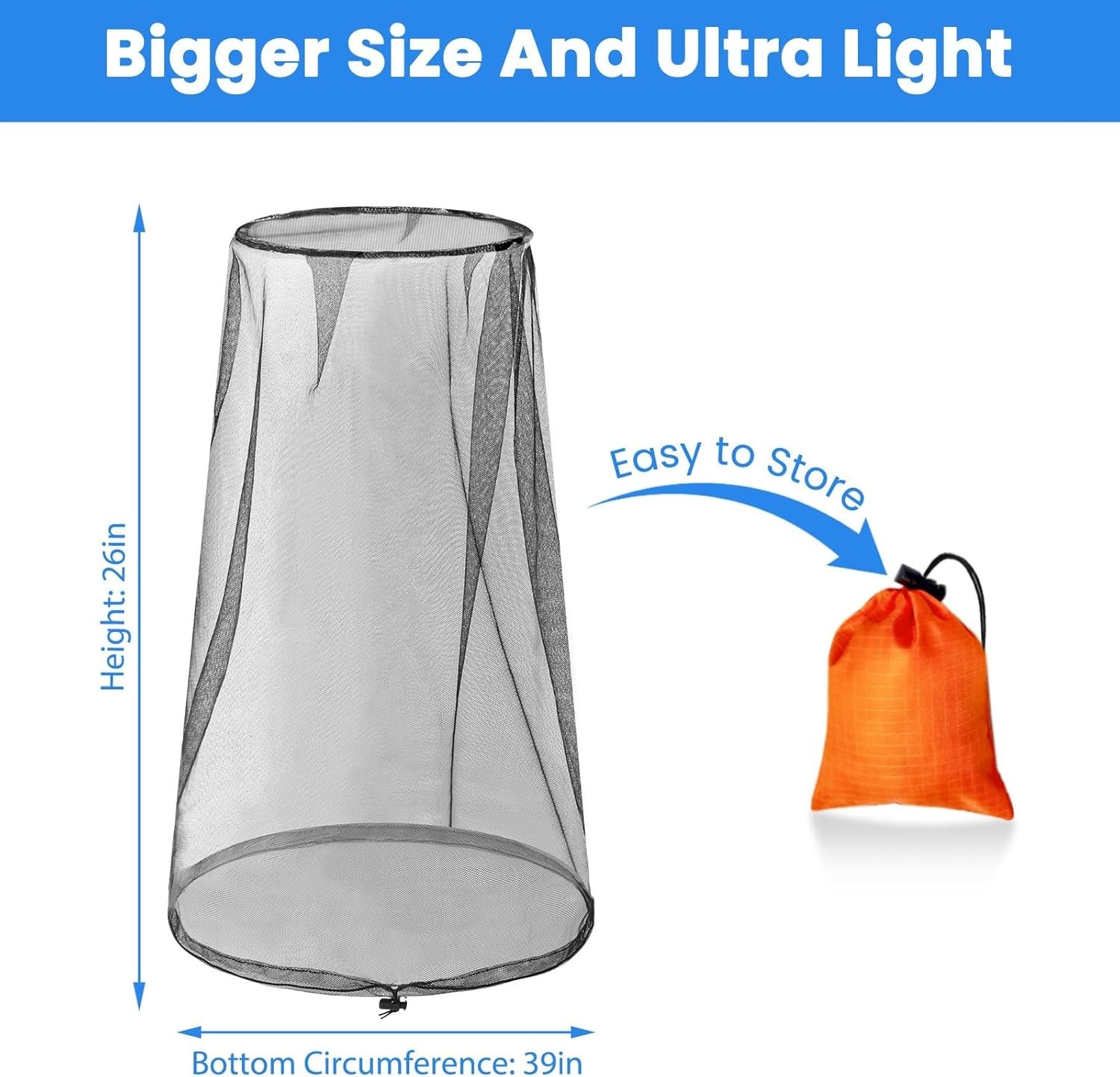 2 Pack Mosquito Head Nets with Drawstring Universal Fit for Hats Bug Net