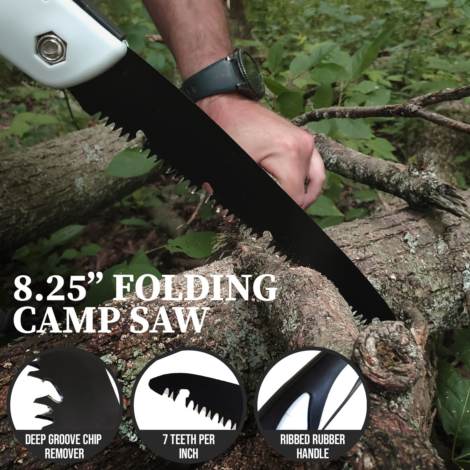 Sirius Survival 8 Inch SK5 Carbon Steel Blade Folding Hand Saw – White/Black