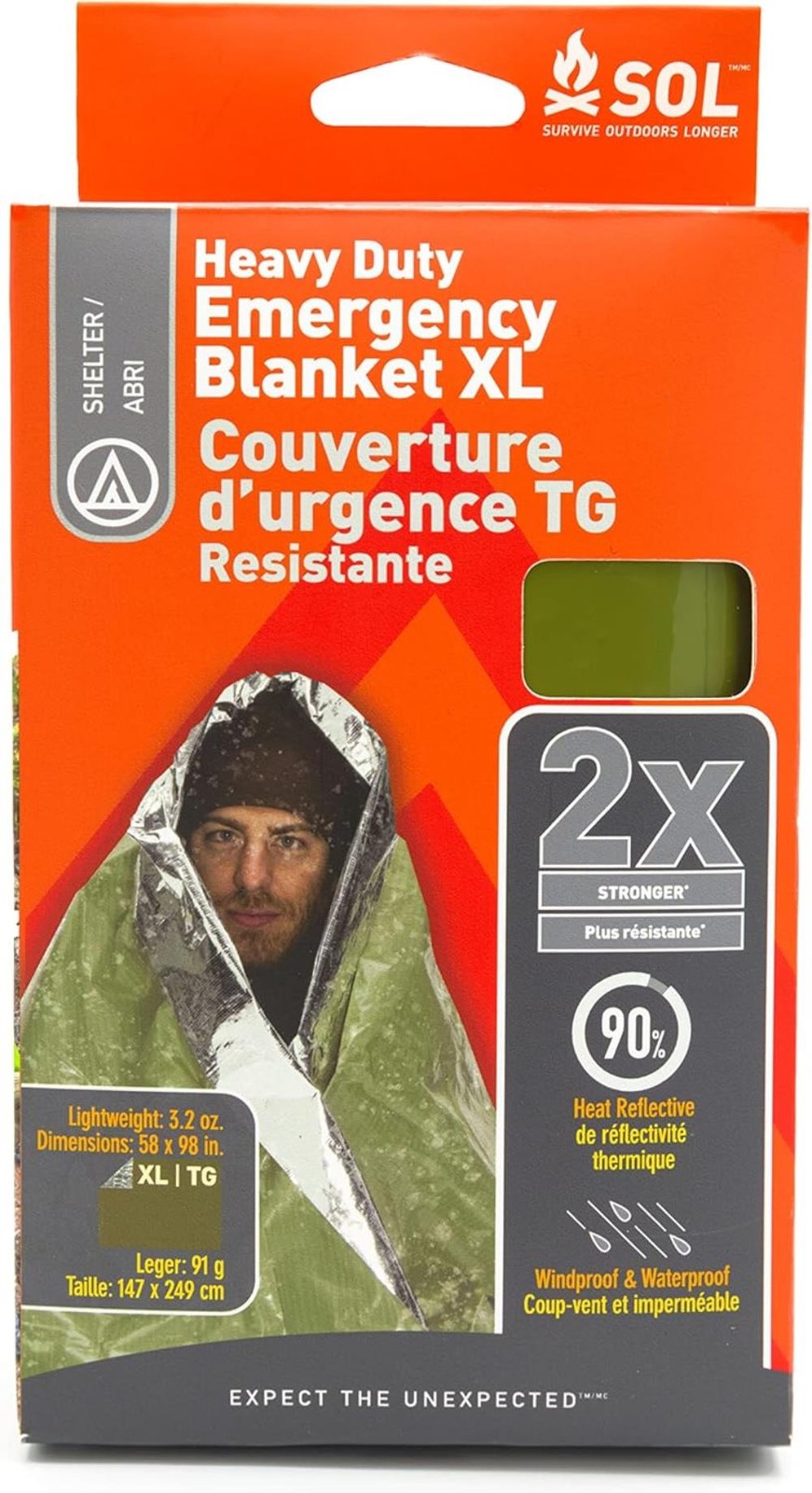 Survive Outdoors Longer 90% Heat Reflective Heavy-Duty Emergency Blanket 5 x 8ft
