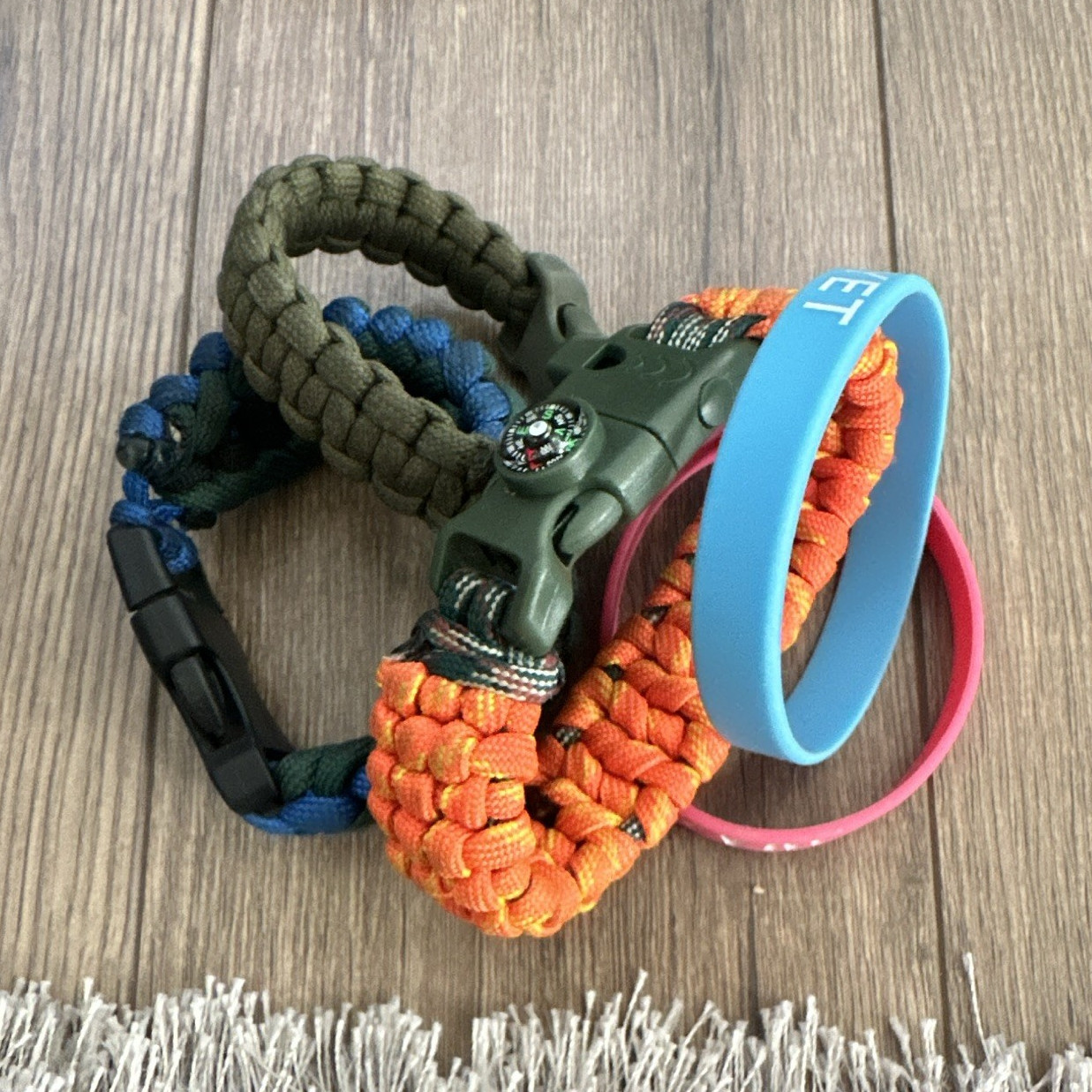 3-Pack Multicolor Nylon Paracord Survival Bracelets w/ Compass, 7in Camping
