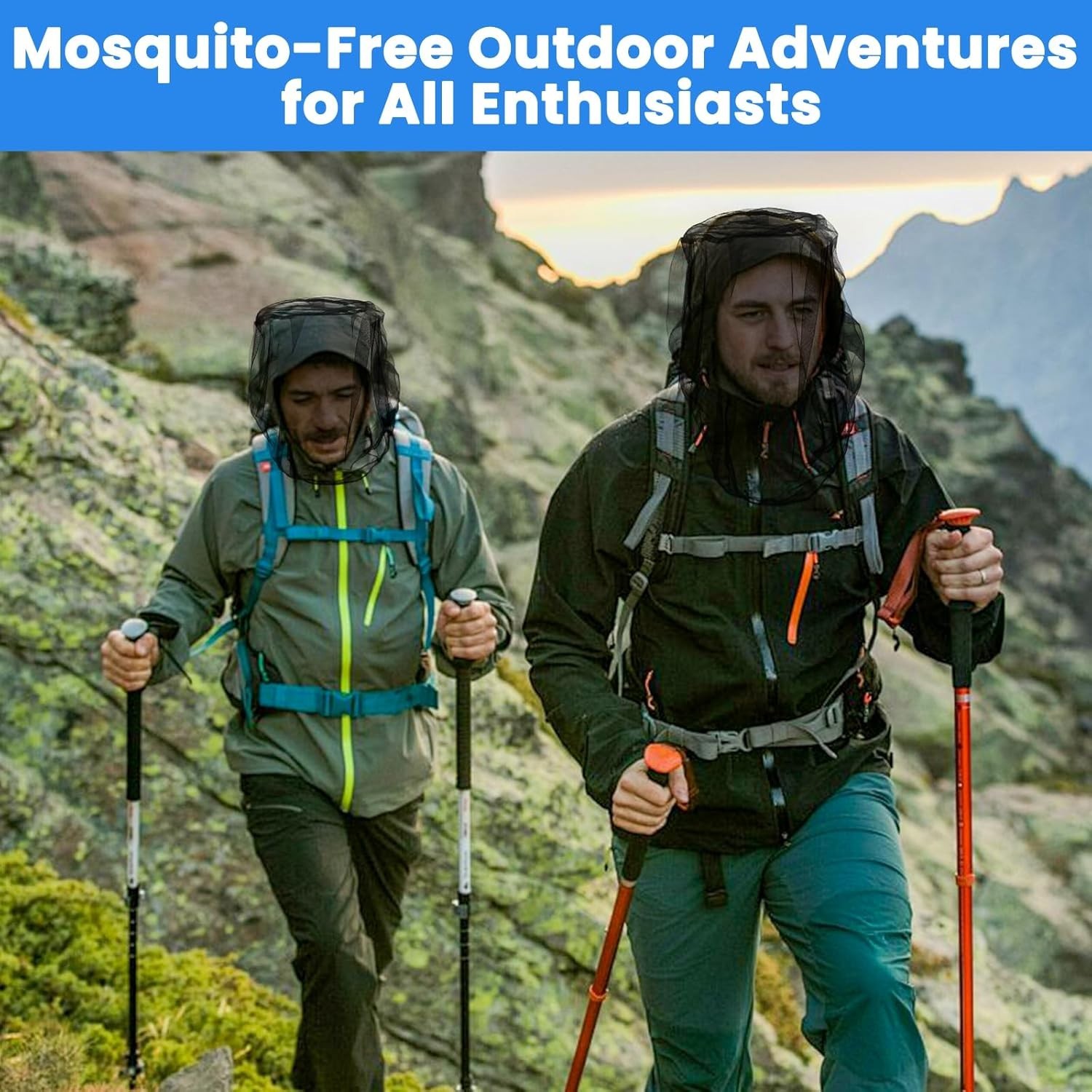 2 Pack Mosquito Head Nets for Hats Ultra Large Breathable Bug Net for Camping