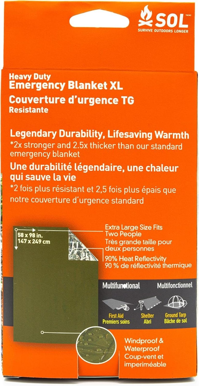 Survive Outdoors Longer 90% Heat Reflective Heavy-Duty Emergency Blanket 5 x 8ft