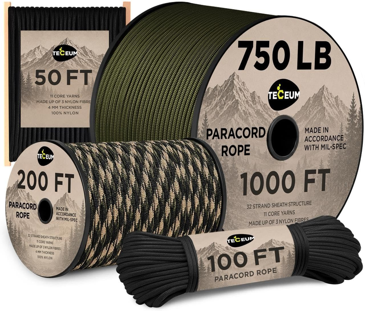 5/32″ Paracord Rope 1000 – 1000Ft / 200Ft / 100Ft / 50Ft – Tactical Parachute Co