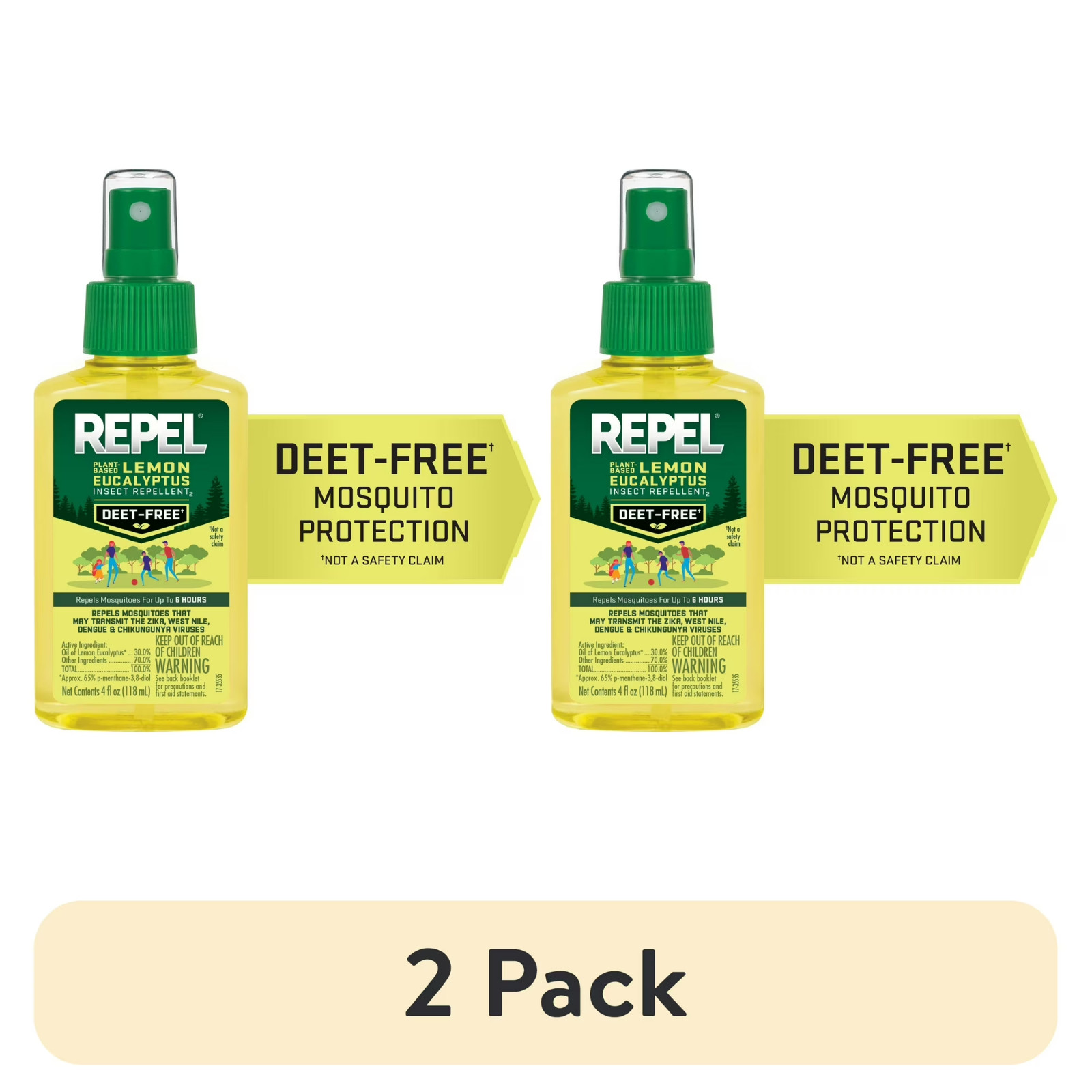 (2 pack) Repel Plant-Based Lemon Eucalyptus Insect Repellent, Mosquito Repellent
