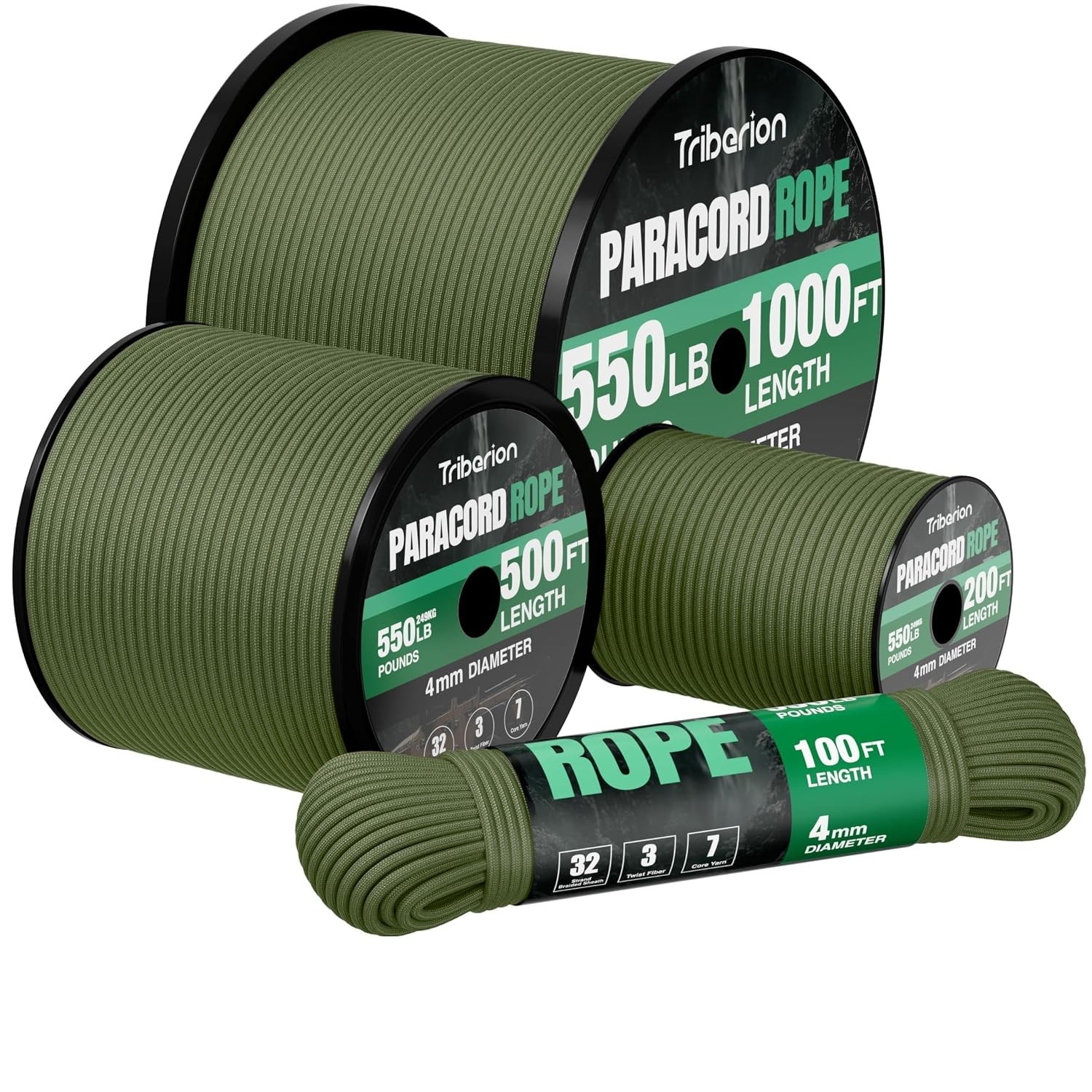 550lb Army Green Paracord Rope 100ft 5/32″ 4MM Parachute Cord 550 Lb Paracord