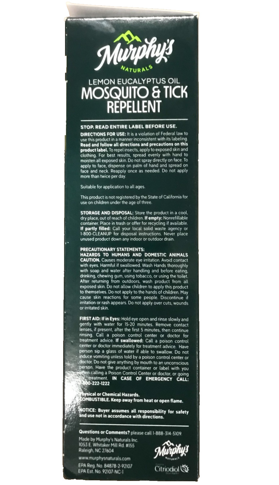 Murphy’s Naturals Lemon Eucalyptus Oil Insect Mosquito Tick Repellent 8 Oz.