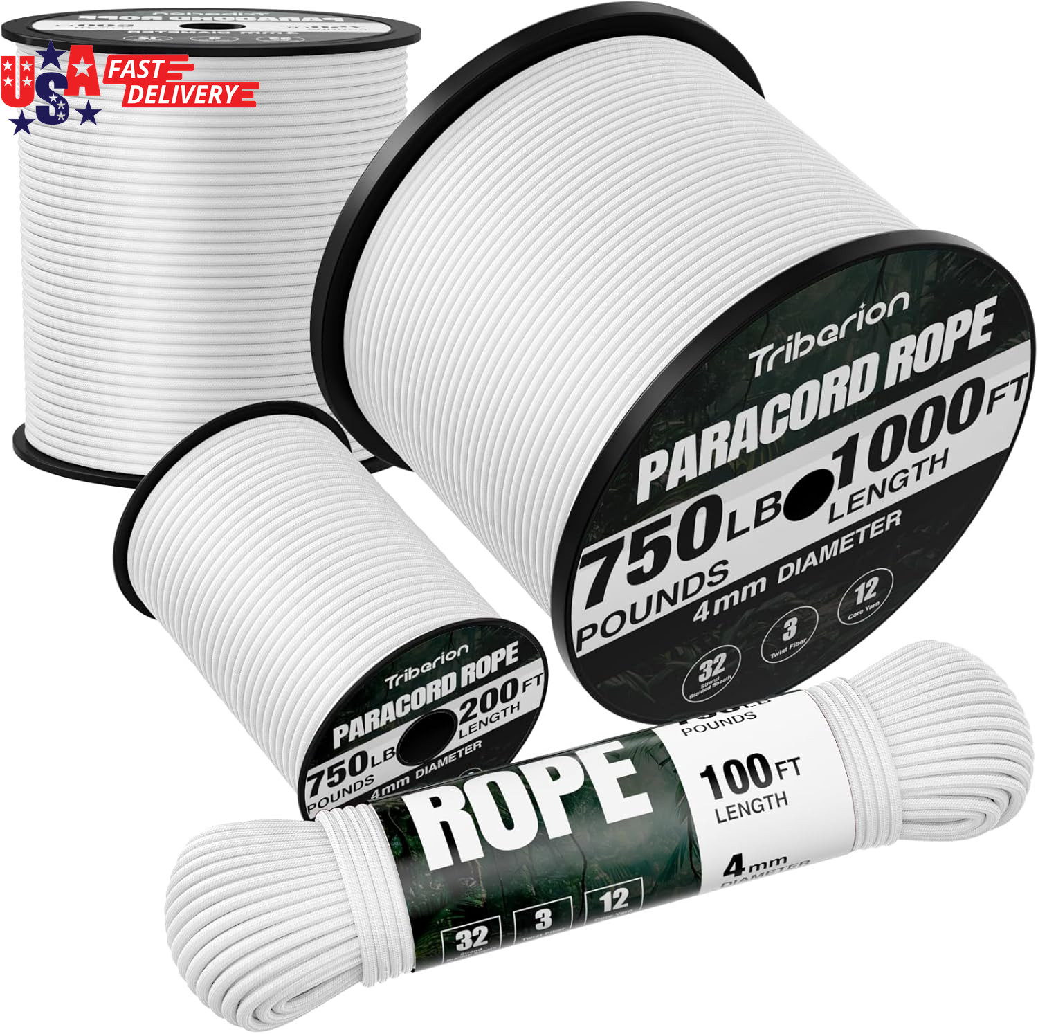 Paracord Rope 750 Lb – 200Ft 5/32″ Parachute Cord 4MM 12-Strand Para Cord – Heav