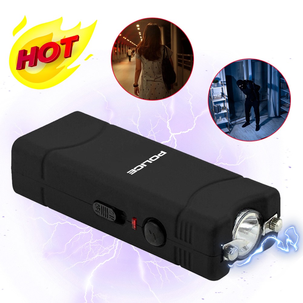 Black 801 Stun Gun High Voltage Rechargeable Flashlight for Personal Safety