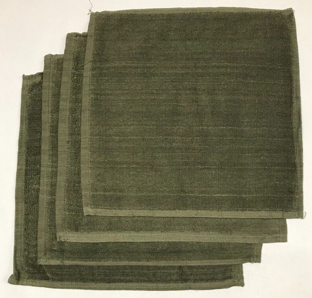OD Green Military Style Washcloth 4 each 11 1/2″ x 12″