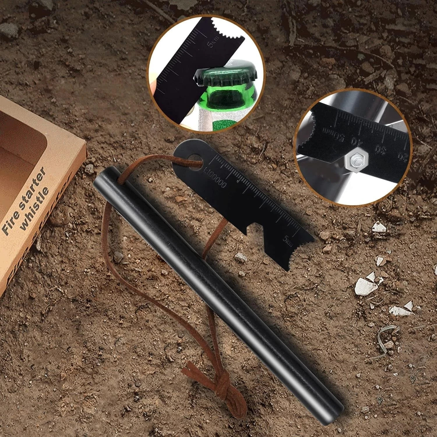 2-Pack Ferro Rod Fire Starter Kit w/6-in-1 Tool & Tinder – Survival Camping