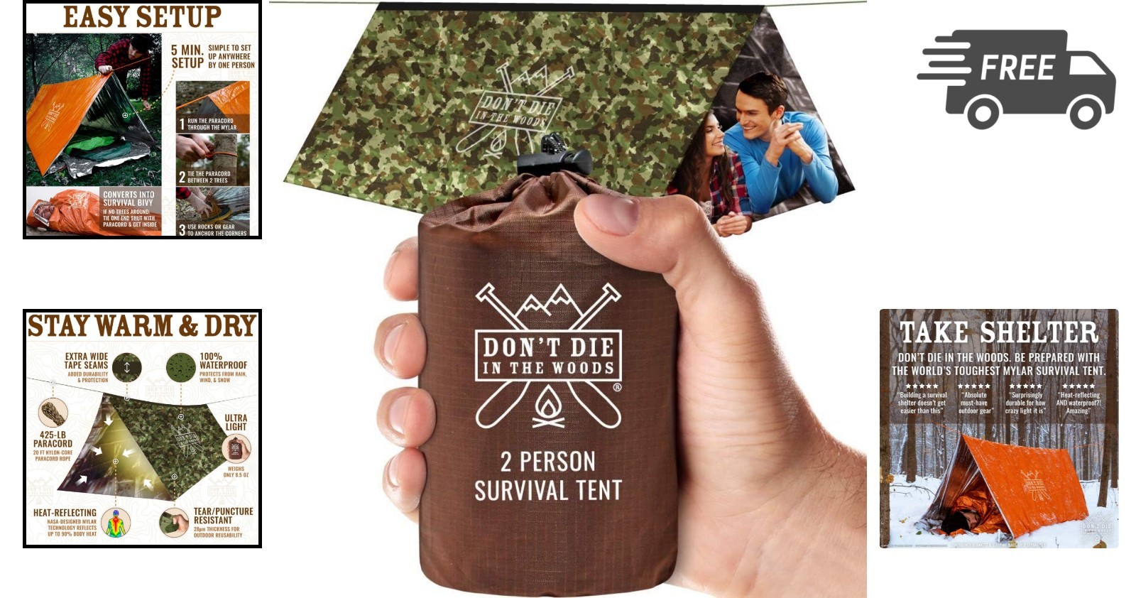 Survival Tent Ultralight Emergency Shelter Space Blanket Mylar Waterproof Com…
