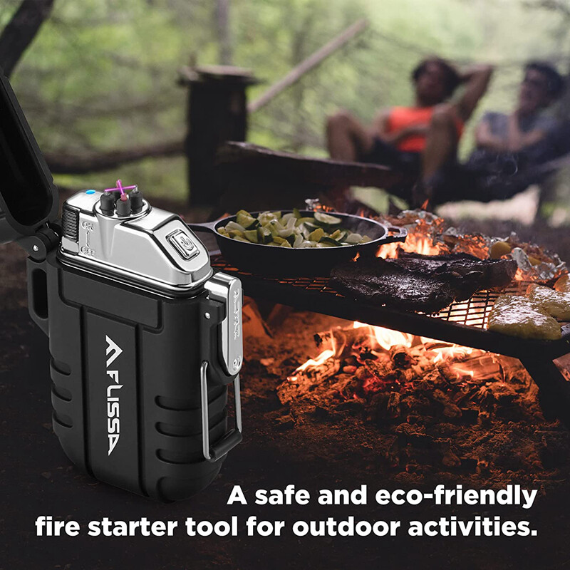 Flissa 2PC Survival Lighter Set Outdoor Windproof Flameless Dual Arc Lighter Set
