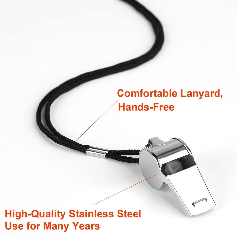 Whistle, 24 PCS Professional Stainless-Steel Whistles with Lanyards in Bulk, Ver