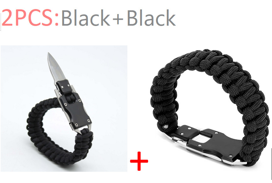 2 Black Paracord Tactical Knife Bracelets Wilderness Survival Gear EDC Gift