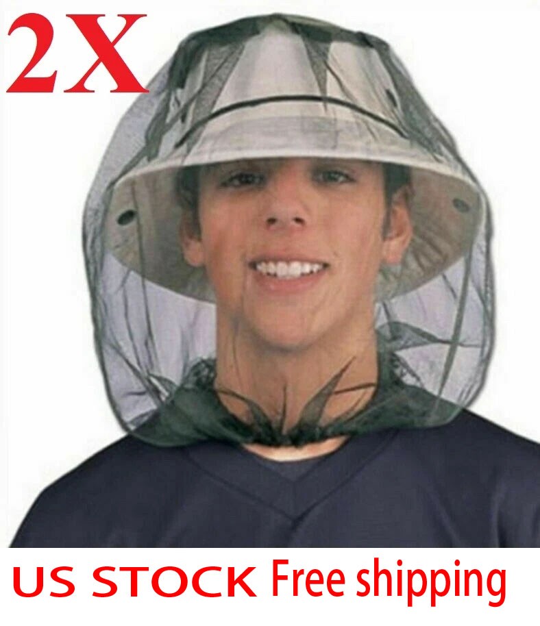 2pcs Anti-Mosquito Bug Bee Insect Head Net Hat Cap Sun Protection Fishing Hiking