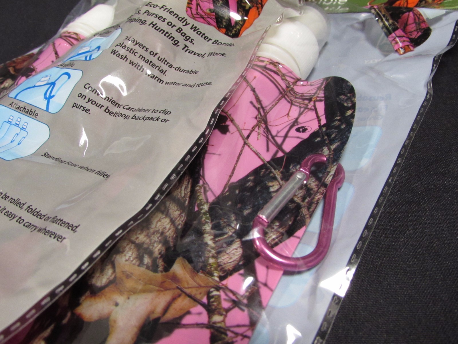 3X PINK CAMO Collapsible Foldable Reusable Water Bottles Survival MOSSY OAK ICE