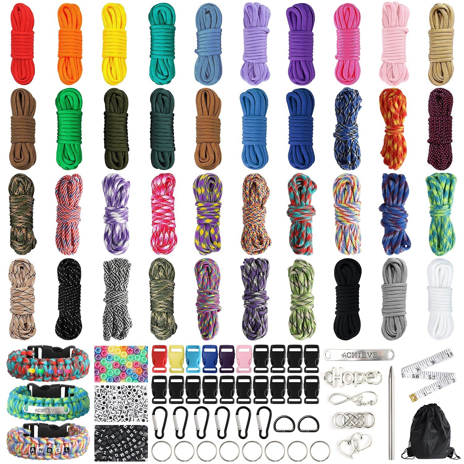 Paracord Bracelet Kit – 40 Colors, 10 Feet, Complete Accessories for Making B…